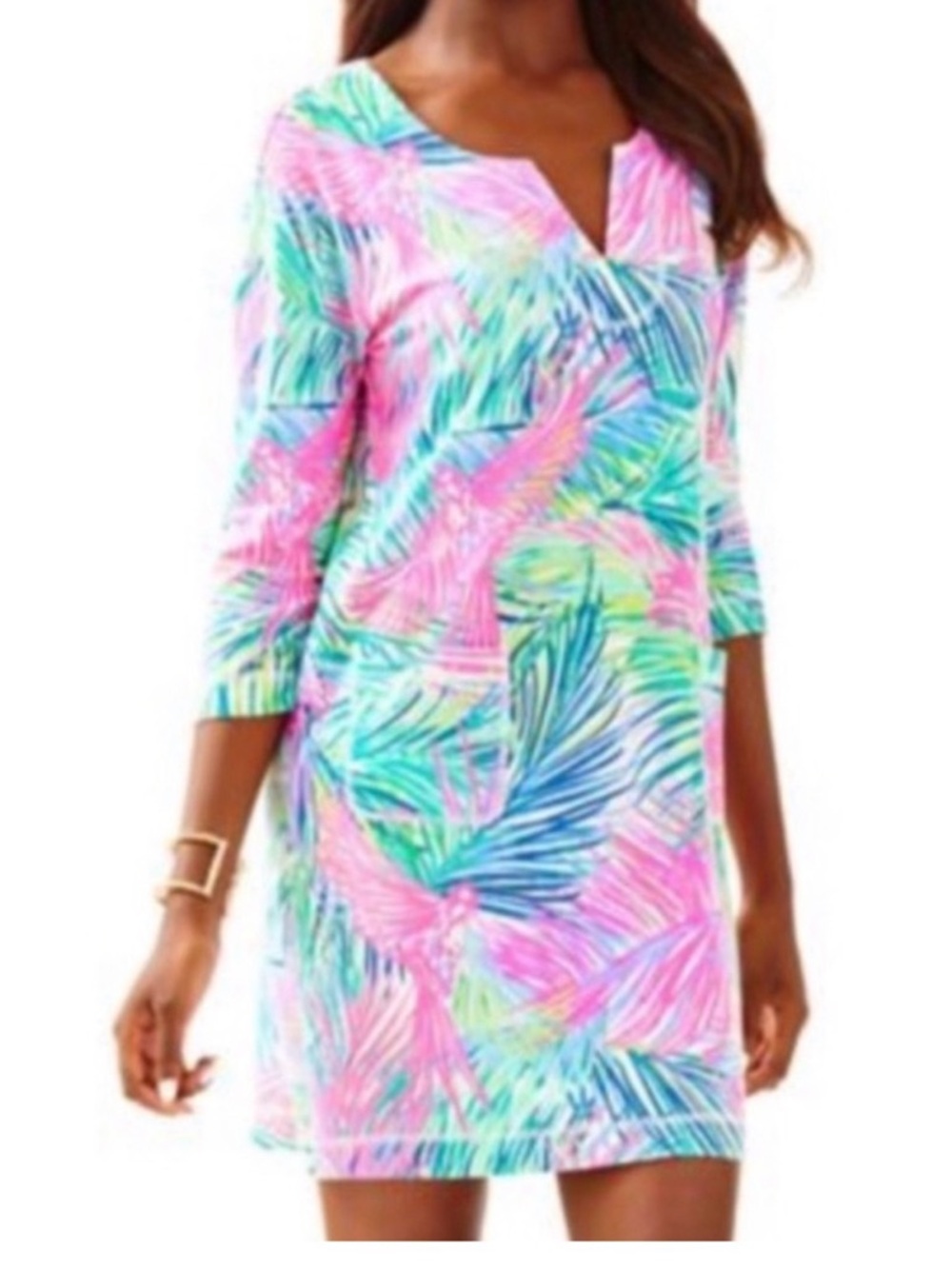Lilly Pulitzer Joyce Dress French Terry UPF 50+ in Scarlett Macaw, Sz L